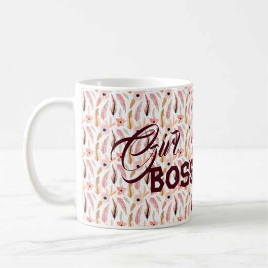 Cute Pink Floral Girl Boss Typography Pattern Koffiemok (Links)