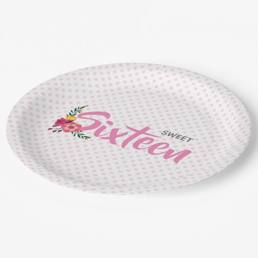 Cute Pink Floral Girl's Sweet Sixteen Birthday Papieren Bordje (Gekanteld)