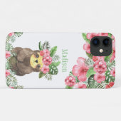 Cute Pink Floral Hawaiian Sloth Animal Name Case-Mate iPhone Case (Achterkant (horizontaal))