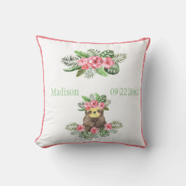 Cute Pink Floral Hawaiian Sloth Animal Name Date Kussen