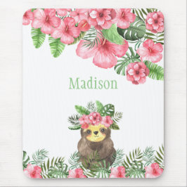 Cute Pink Floral Hawaiian Sloth Animal Name Muismat