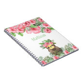 Cute Pink Floral Hawaiian Sloth Animal Name Notitieboek (Rechterzijde)