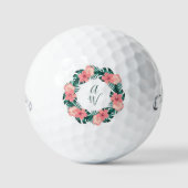 Cute Pink Floral Hibiscus Monogrammed Golfballen (Voorkant)