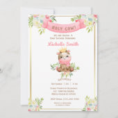 Cute Pink Floral Koe Baby shower Kaart (Voorkant)