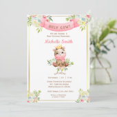Cute Pink Floral Koe Baby shower Kaart (Staand voorkant)