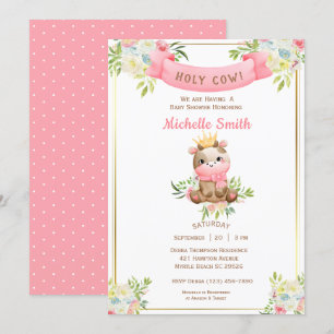 Cute Pink Floral Koe Baby shower Kaart