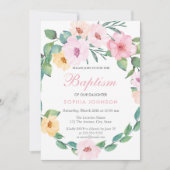 Cute Pink Floral Leaf Wreath Baptism Invite Kaart (Voorkant)