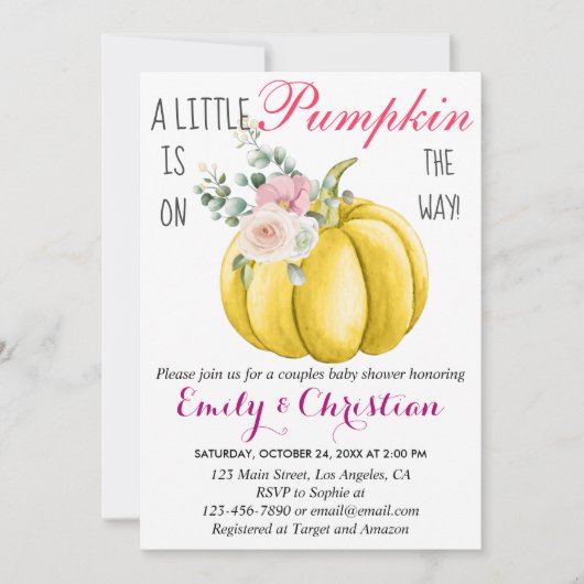 Cute Pink Floral Little Pumpkin Couple Baby shower Kaart (Voorkant)
