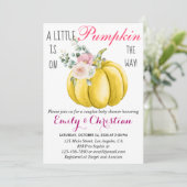 Cute Pink Floral Little Pumpkin Couple Baby shower Kaart (Staand voorkant)