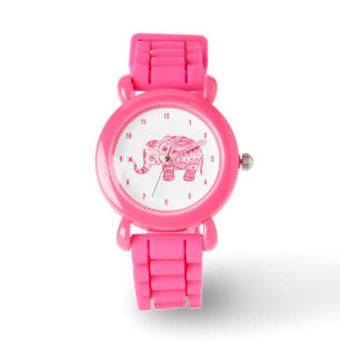 Cute Pink Floral Paisley Elephant Illustratie Horloge