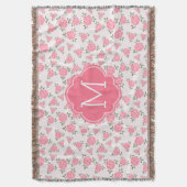 Cute Pink Floral Pattern Monogram Deken (Voorkant Verticaal)