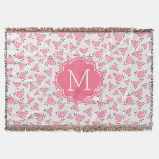Cute Pink Floral Pattern Monogram Deken (Voorkant)