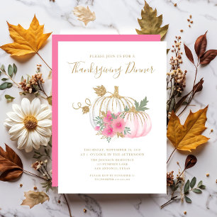 Cute Pink Floral Pumpkin Thanksgiving Dinner Kaart