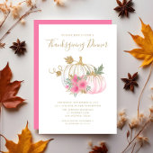 Cute Pink Floral Pumpkin Thanksgiving Dinner Kaart