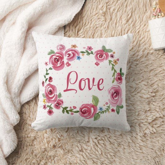 Cute Pink Floral Roos Polka Dot Baby Nursery Kussen (Deken)