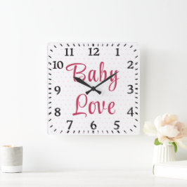 Cute Pink Floral Roos Polka Dot Baby Nursery Vierkante Klok