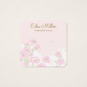 Cute Pink Floral Script Stud Earning Vierkante Visitekaartjes (Voorkant)