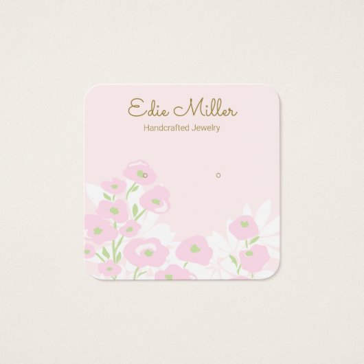 Cute Pink Floral Script Stud Earning Vierkante Visitekaartjes (Voorkant)