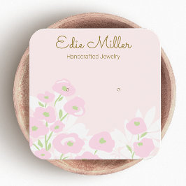 Cute Pink Floral Script Stud Earning Vierkante Visitekaartjes