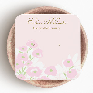 Cute Pink Floral Script Stud Earning Vierkante Visitekaartjes