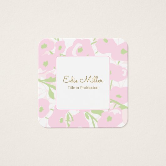 Cute Pink Floral Script Vierkante Visitekaartjes (Voorkant)
