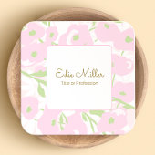 Cute Pink Floral Script Vierkante Visitekaartjes