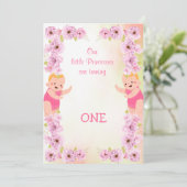 Cute Pink Floral Theme Twins Birthday Kaart (Staand voorkant)