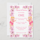 Cute Pink Floral Theme Twins Birthday Kaart (Achterkant)