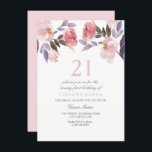 Cute Pink Floral Waterverf 21st Birthday Invite Kaart<br><div class="desc">Cute Pink Floral Waterverf 21ste verjaardag Nodig een prachtig elegant ontwerp voor florale waterverf Volledig  / gepersonaliseerd ontwerp van Heirloom Peonies met dank aan: https://www.etsy.com/shop/SmallHouseBigPony</div>