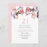 Cute Pink Floral Waterverf 21st Birthday Invite Kaart<br><div class="desc">Cute Pink Floral Waterverf 21ste verjaardag Nodig een prachtig elegant ontwerp voor florale waterverf Volledig  / gepersonaliseerd ontwerp van Heirloom Peonies met dank aan: https://www.etsy.com/shop/SmallHouseBigPony</div>