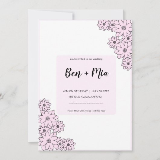 Cute Pink Floral Wedding Invitation Kaart (Voorkant)