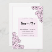 Cute Pink Floral Wedding Invitation Kaart (Voorkant / Achterkant)