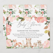Cute Pink Floral Woodland Animals Girl Baby shower Kaart (Voorkant / Achterkant)