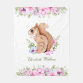 Cute Pink Floral Woodland Squirrel Fleece Deken (Voorkant)