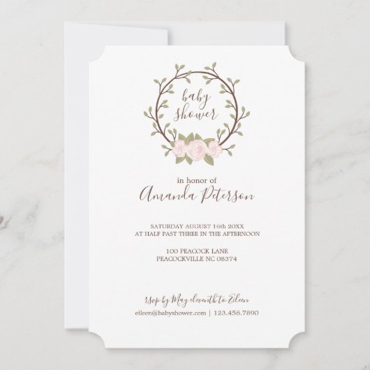 Cute Pink Floral Wreated Baby shower Kaart (Voorkant)