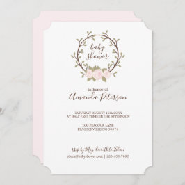 Cute Pink Floral Wreated Baby shower Kaart
