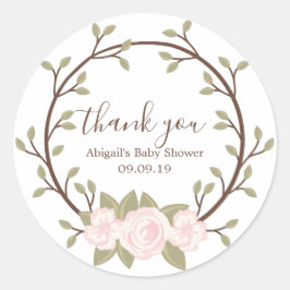 Cute Pink Floral Wreated Baby shower Ronde Sticker