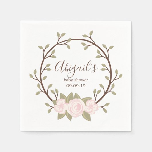Cute Pink Floral Wreated Baby shower Servet (Voorkant)