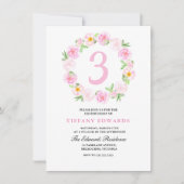Cute Pink Floral Wreath Childrens Birthday Invite Kaart (Voorkant)