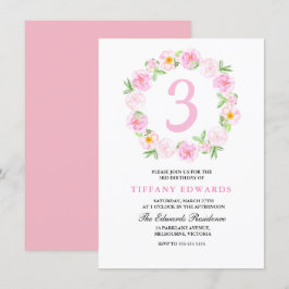 Cute Pink Floral Wreath Childrens Birthday Invite Kaart