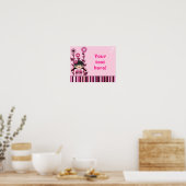 Cute Pink Flower Kokeshi Poster (Keuken)