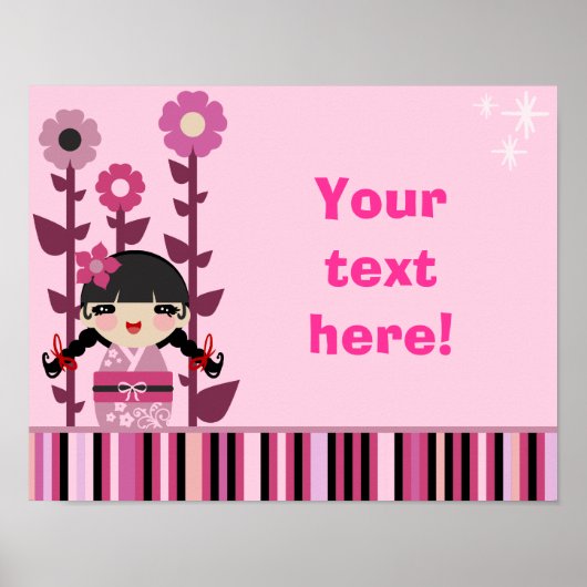 Cute Pink Flower Kokeshi Poster (Voorkant)