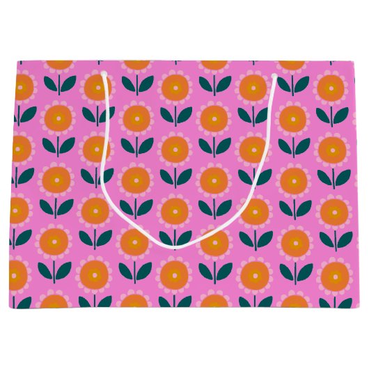 Cute Pink Flower Pattern Trendy Chic Groot Cadeauzakje (Voorkant)