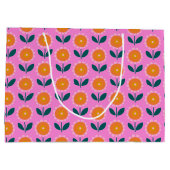 Cute Pink Flower Pattern Trendy Chic Groot Cadeauzakje (Achterkant)