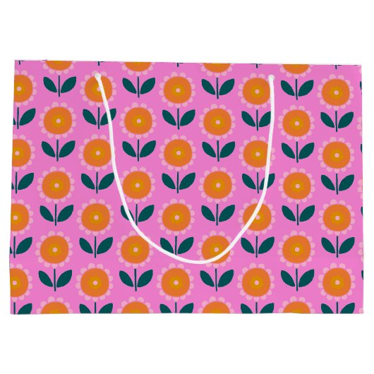 Cute Pink Flower Pattern Trendy Chic Groot Cadeauzakje (Achterkant)