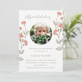 Cute Pink Flower Wreath Foto 50th Birthday Invite Bedankkaart (Staand voorkant)