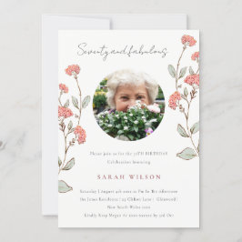 Cute Pink Flower Wreath Foto 70th Birthday Invite Bedankkaart