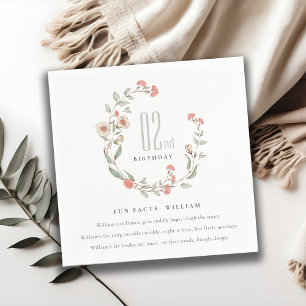 Cute Pink Flower Wreatl Girl Birthday Fun Facts Servet