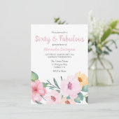 Cute Pink Flowers 60 & Fabulous 60th Birthday Kaart (Staand voorkant)