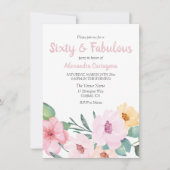 Cute Pink Flowers 60 & Fabulous 60th Birthday Kaart (Voorkant)